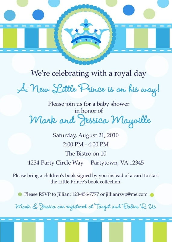 stripped prince theme baby shower invitations
