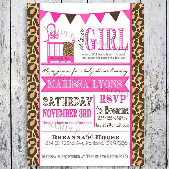 fun cheetah print baby shower invitations