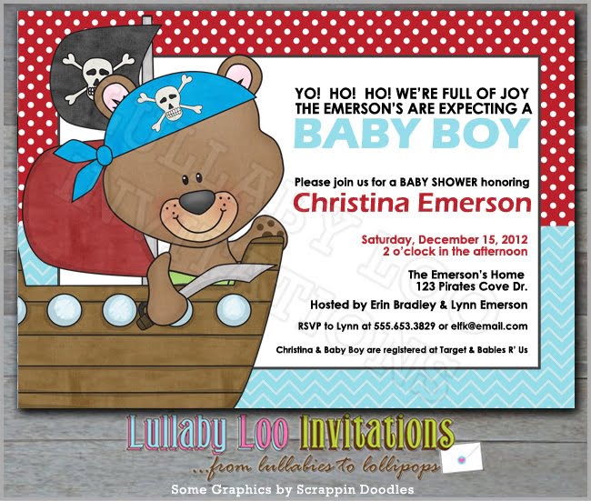 bear pirate baby shower invitations