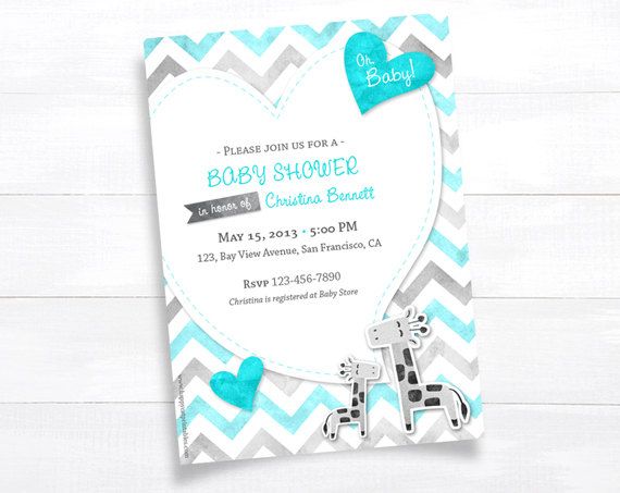 heart tifanny blue baby shower invitations