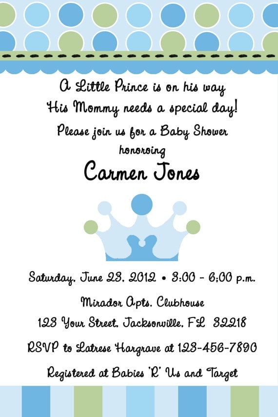 polka dots prince theme baby shower invitations