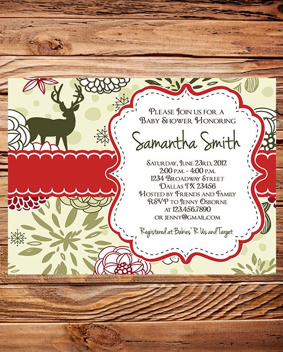 deer christmas baby shower invitations
