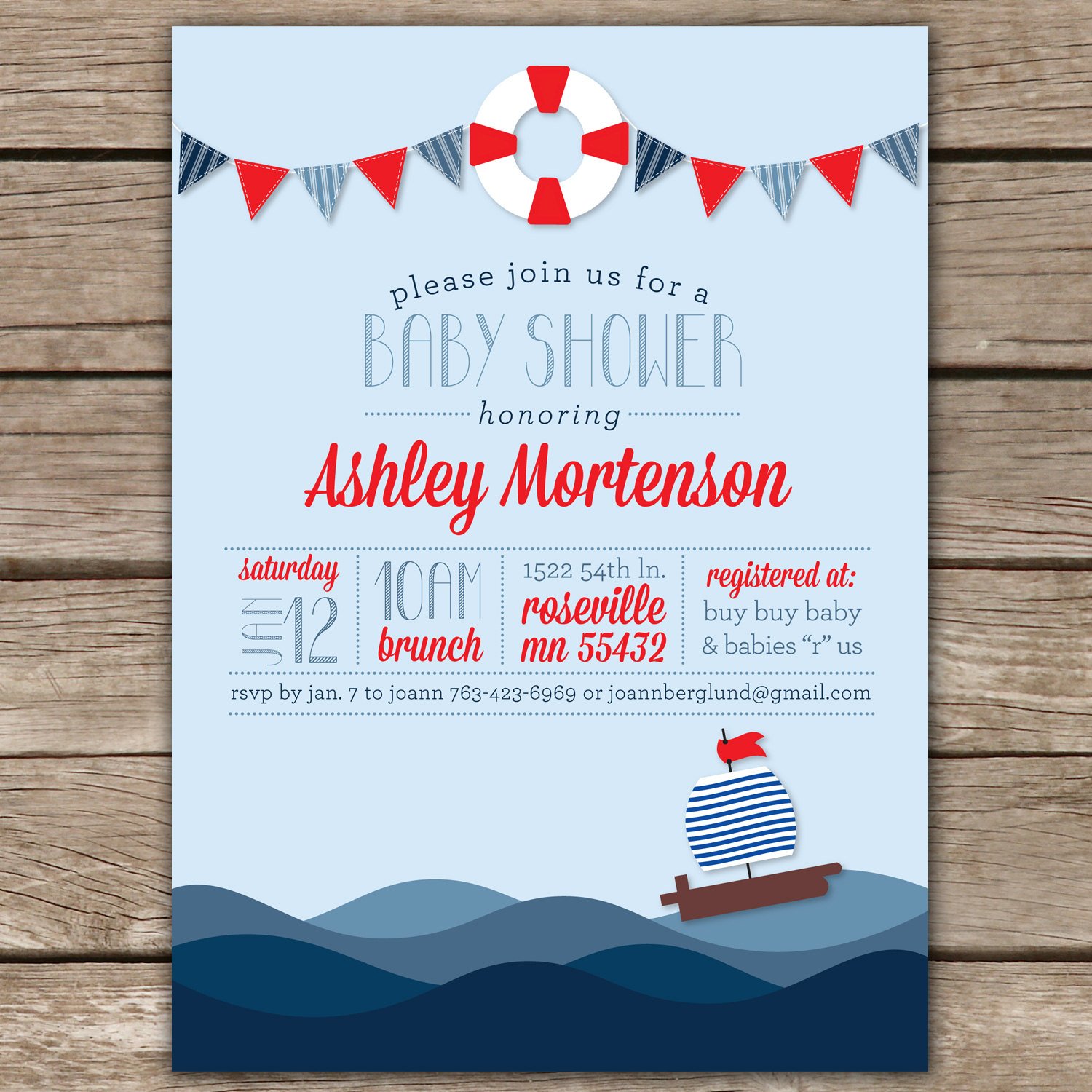 ocean sailor baby shower invitations