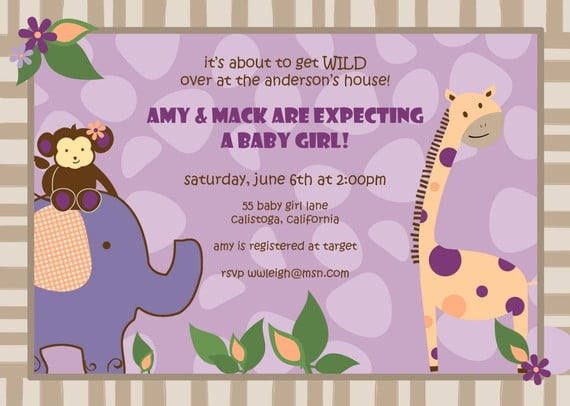 giraffe girl baby shower invites
