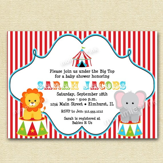 lion circus baby shower invitations