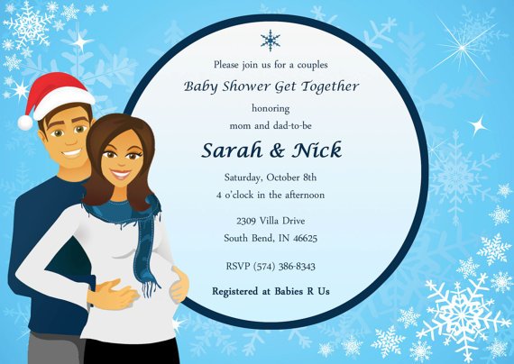 snowflakes couples baby shower invitations wording