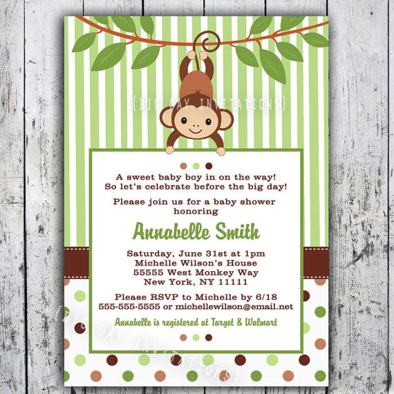 green free printable monkey baby shower invitations