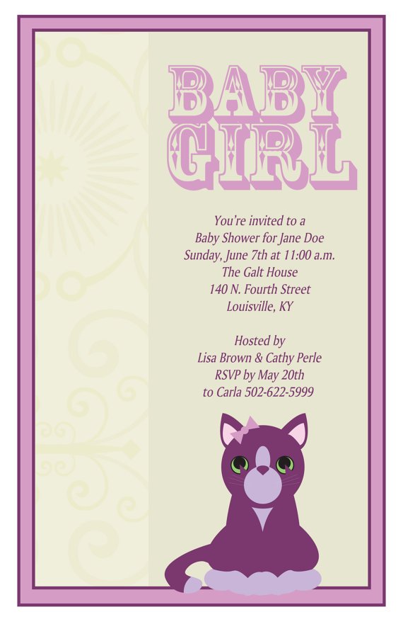 cat girl baby showe invites