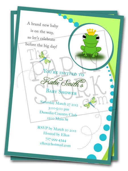 frog prince theme baby shower invitations