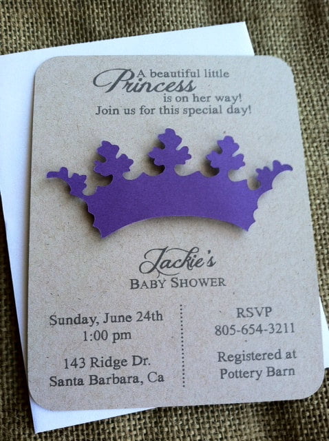 purple princess theme baby shower invitations