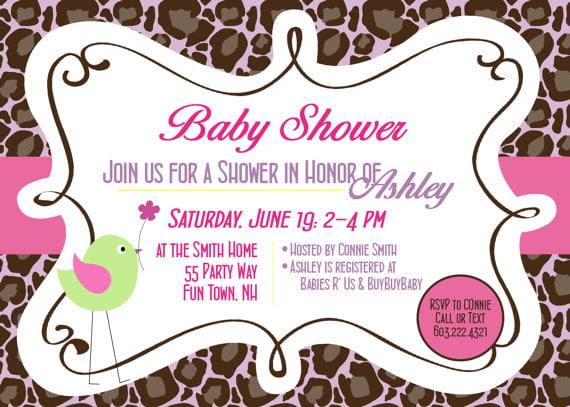motif leopard baby shower invitations