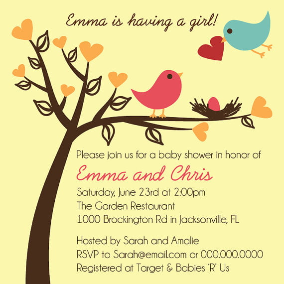 colorful bird baby shower invitations