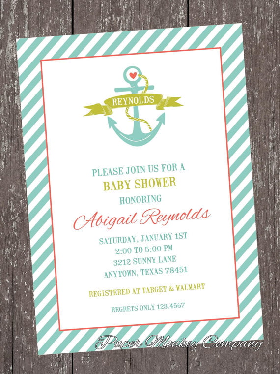blue sailor baby shower invitations