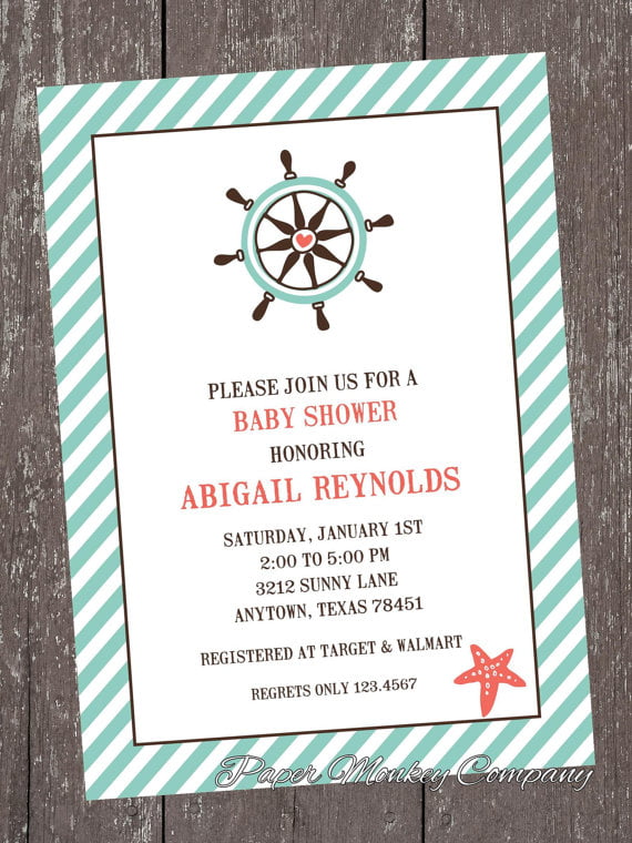 ship sheetring wheel nautical baby shower invites