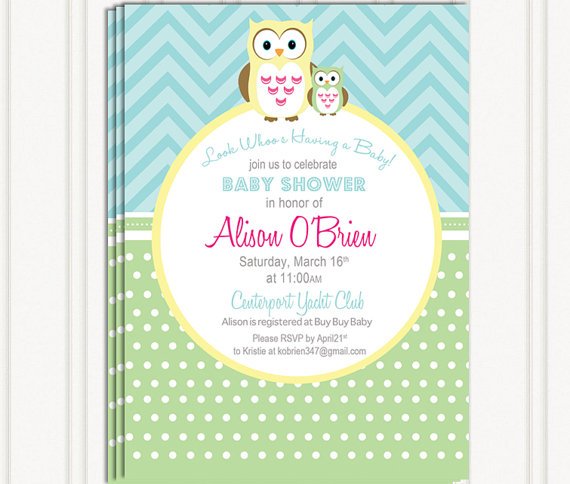 chevron owl baby shower invites