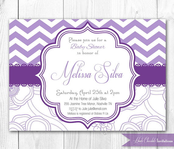 motif lavender baby shower invitations
