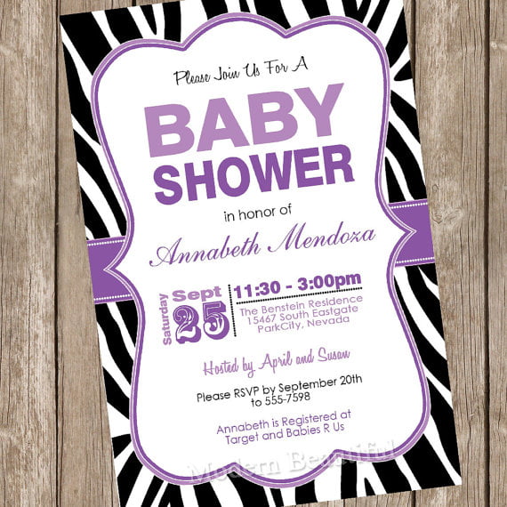 black and white lavender baby shower invitations