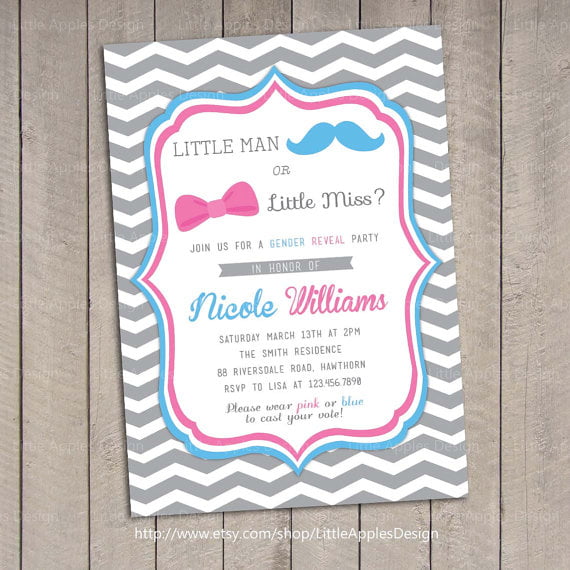 mustache reveal baby shower invitations
