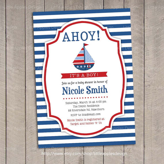 blue stripped nautical baby shower invites