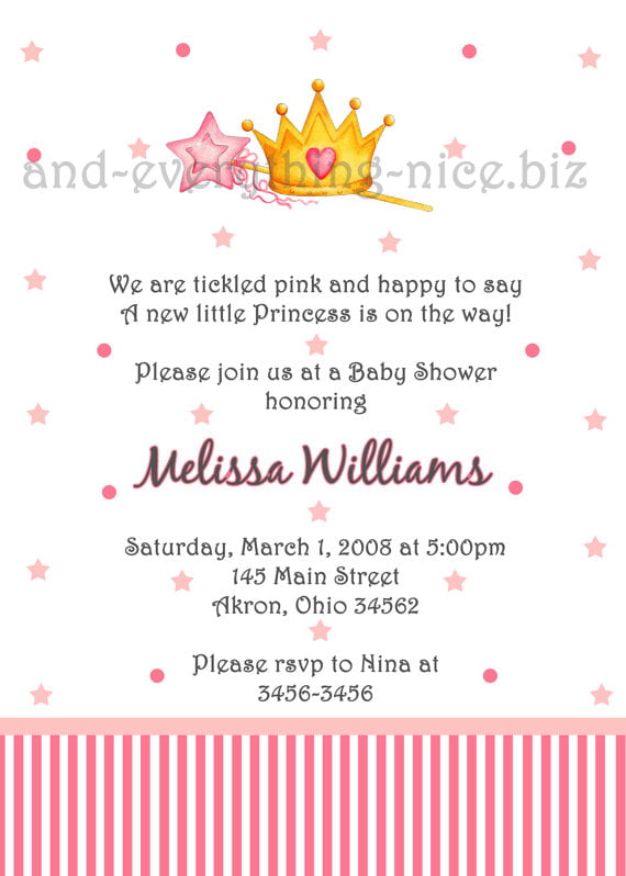 pink princess theme baby shower invitations