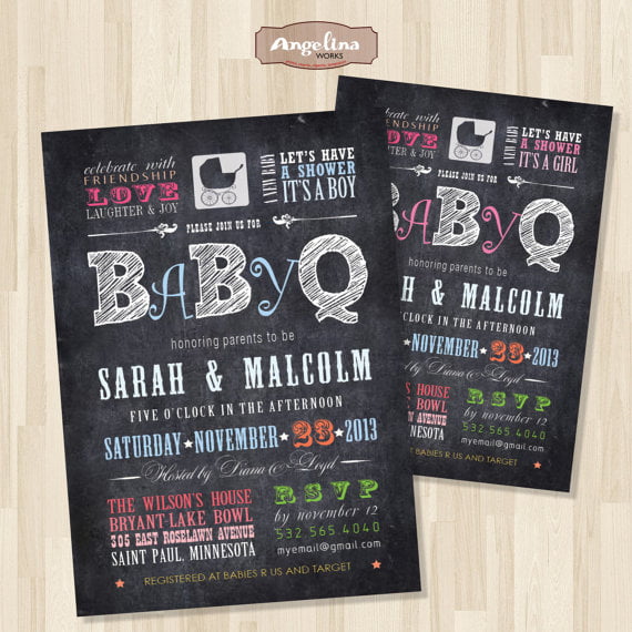 chalkboard baby q shower invitations