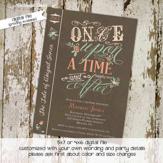 books once upon a time baby shower invitations