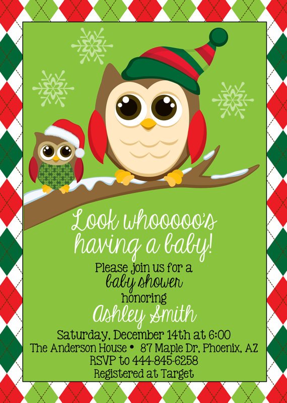 owl christmas baby shower invitations