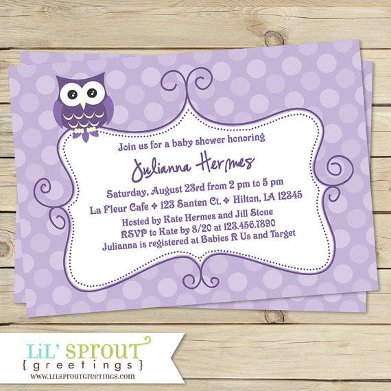 owl lavender baby shwoer invitations