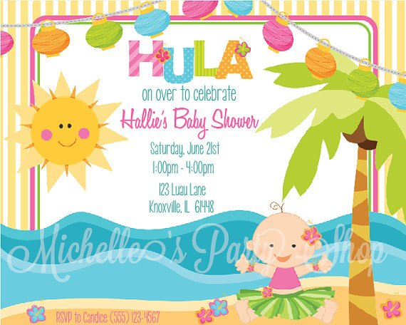 palm trees luau baby shower invitations