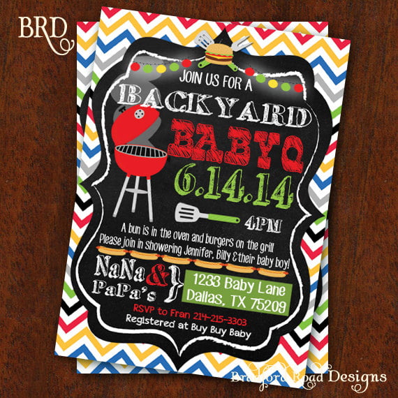 colorful baby q shower invitations