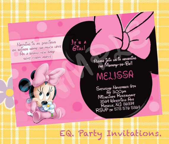 yellow baby minnie mouse baby shower invitations