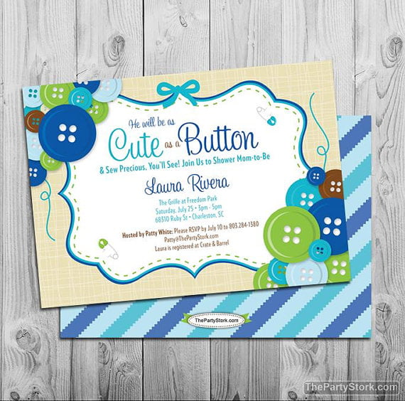 cute cute as a button baby shower invitations
