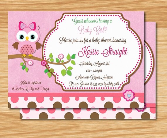 pink owl baby shower invites