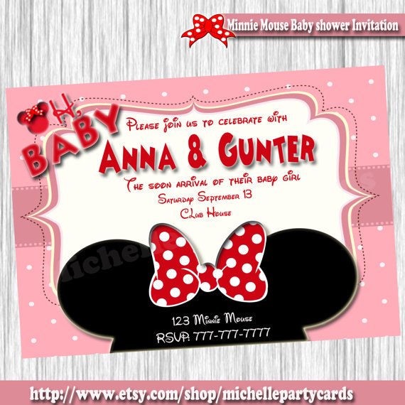 ribbon baby minnie mosue baby shower invitations