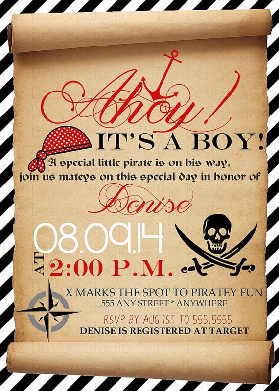 map pirate baby shower invitations
