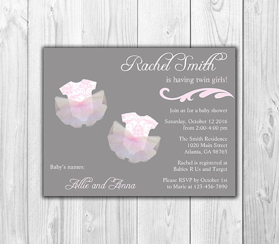 chalkboard twin girl baby shower invitations