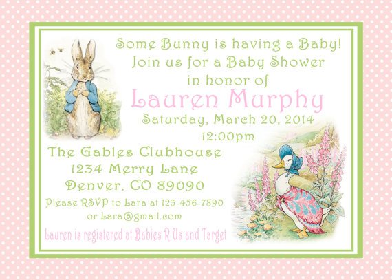 storybook peter rabbit baby shower invitations