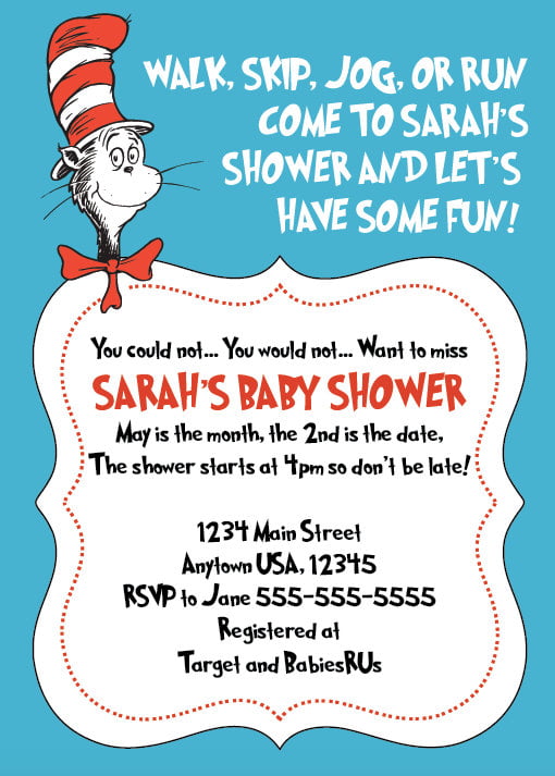 blue cat in the hat baby shower invitations