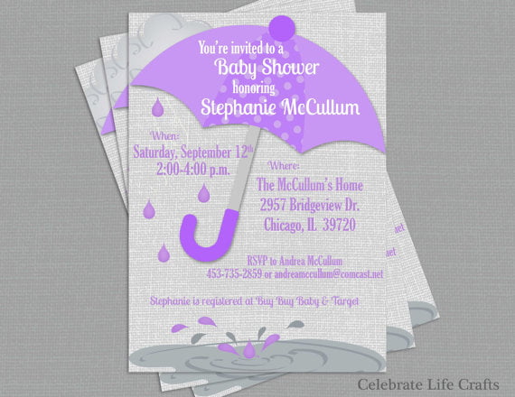 umbrella lavender baby shower invitations