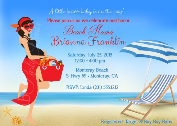 girl beach baby shower invitations