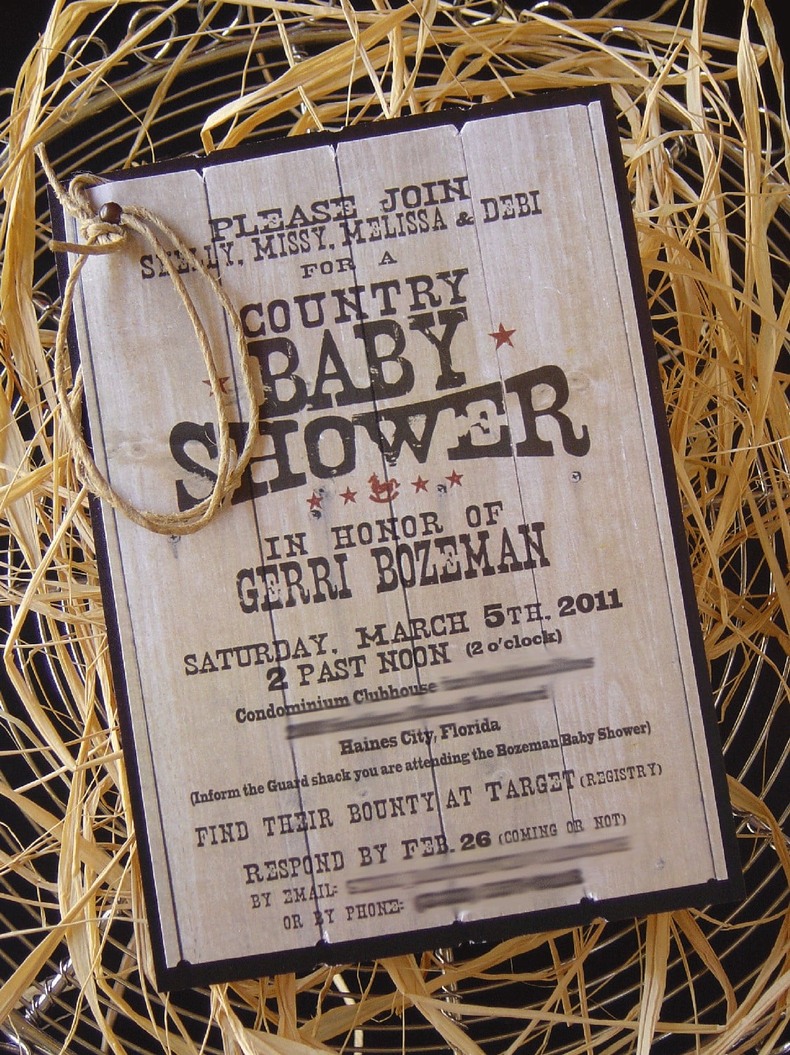 straw country baby shower invitations