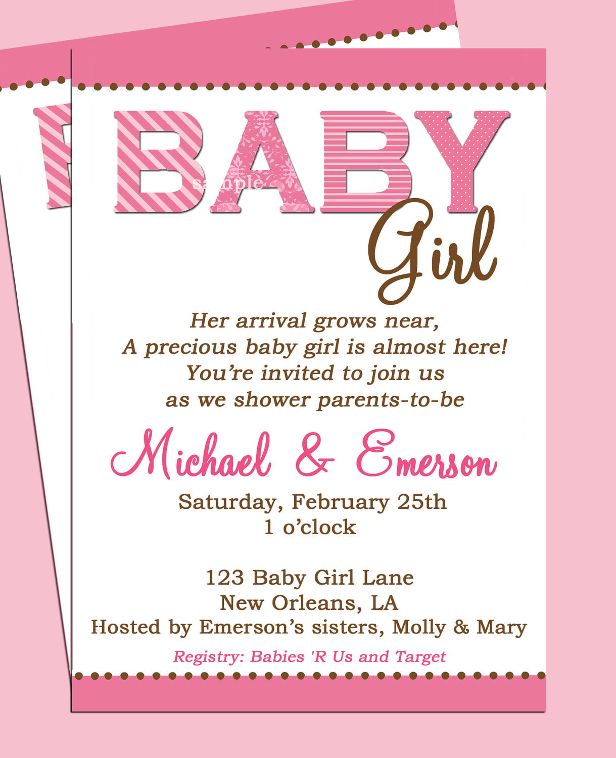 pink baby shower invitation wording for a girl