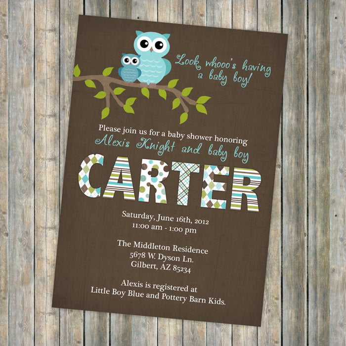 owl baby boy shower invitation wording