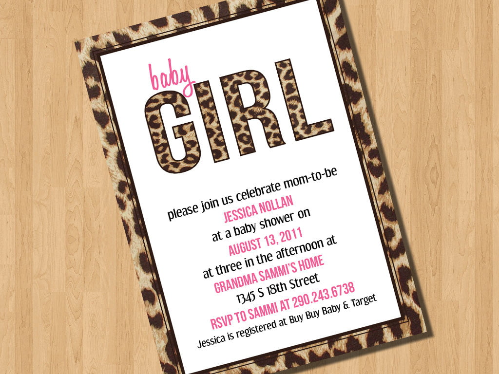 frame leopard baby shower invitations