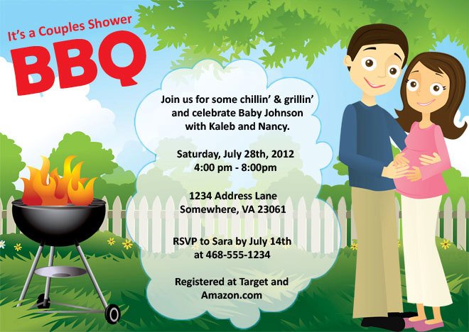 barbeque couples baby shower invitations wording