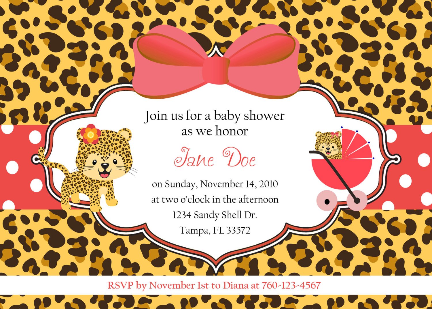 baby leopard baby shower invitations