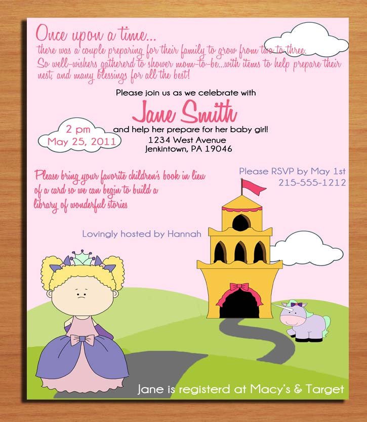 princess once upon a time baby shower invitations