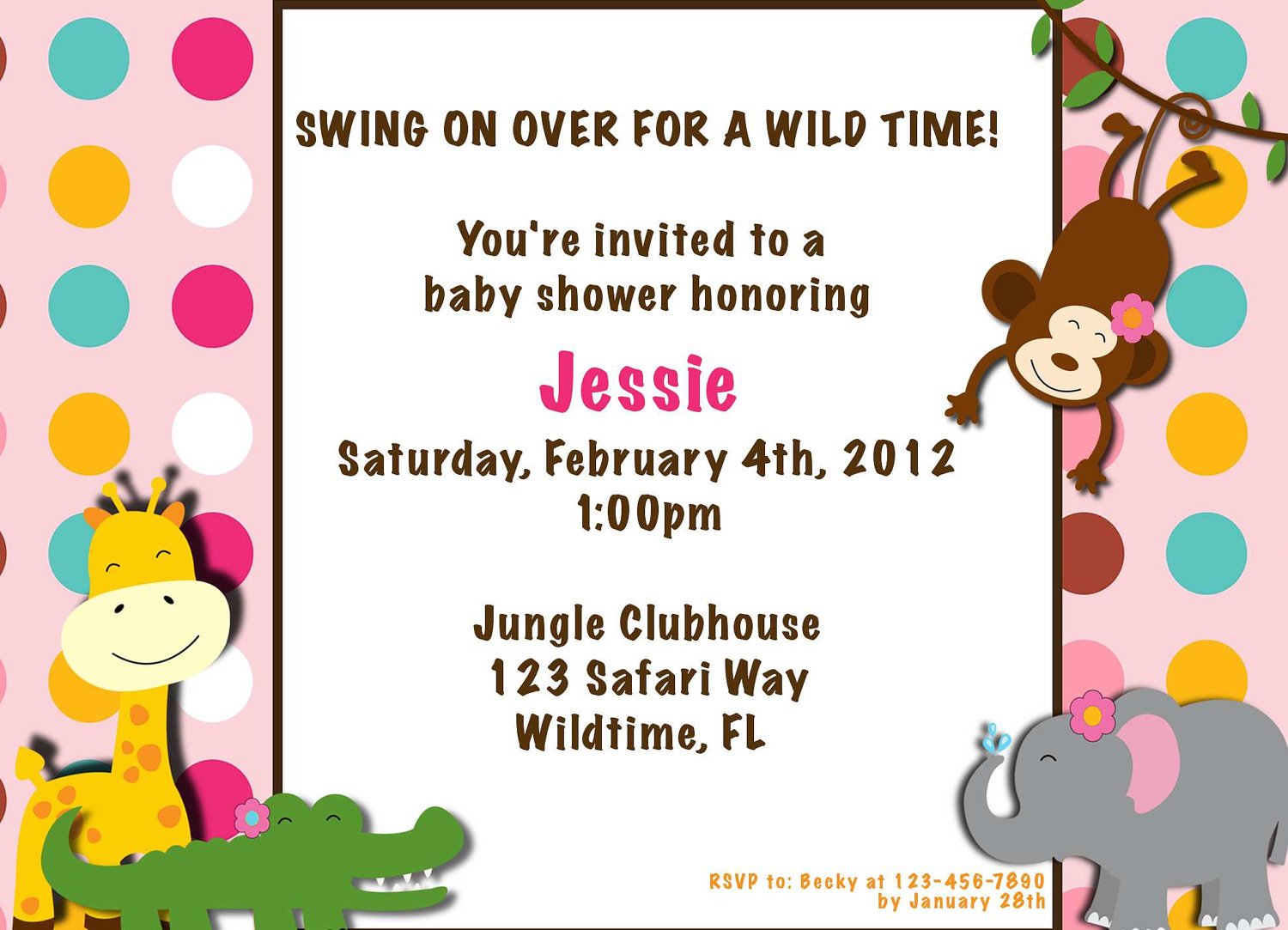 polka dots safari themed baby shower invitations