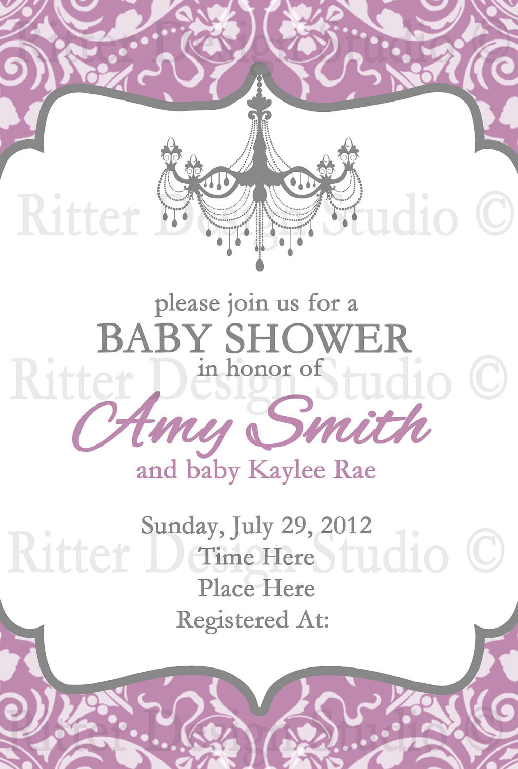 damask fancy baby shower invitations