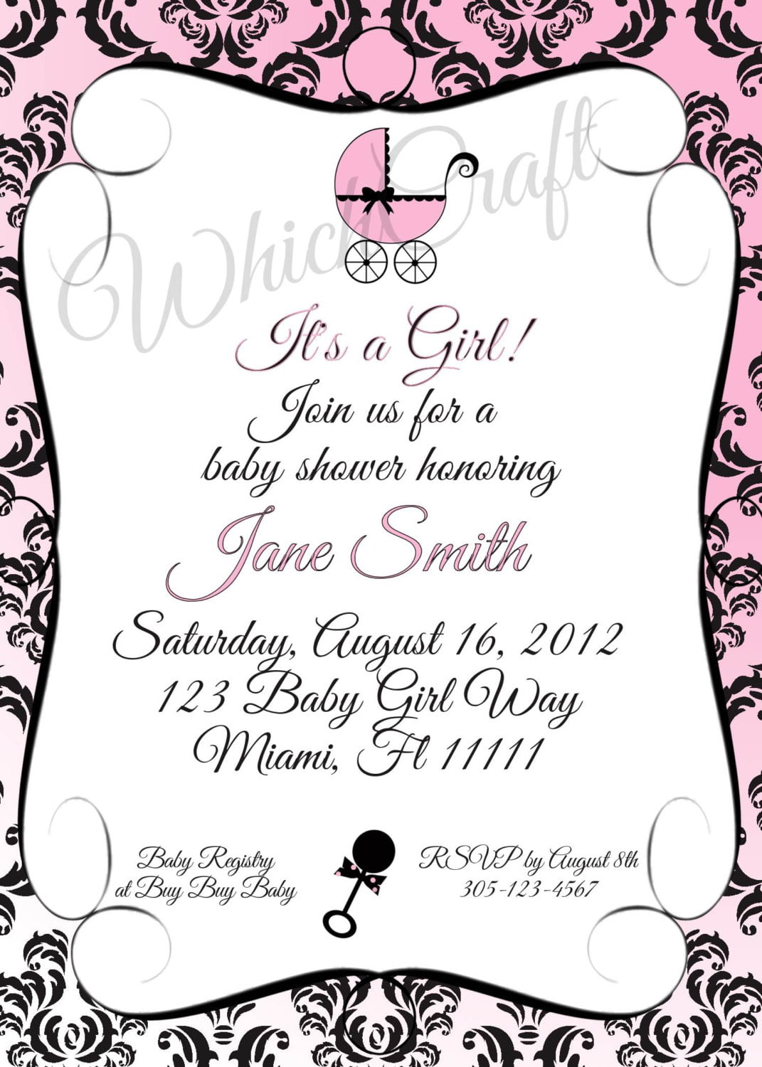 damask order baby shower invitations